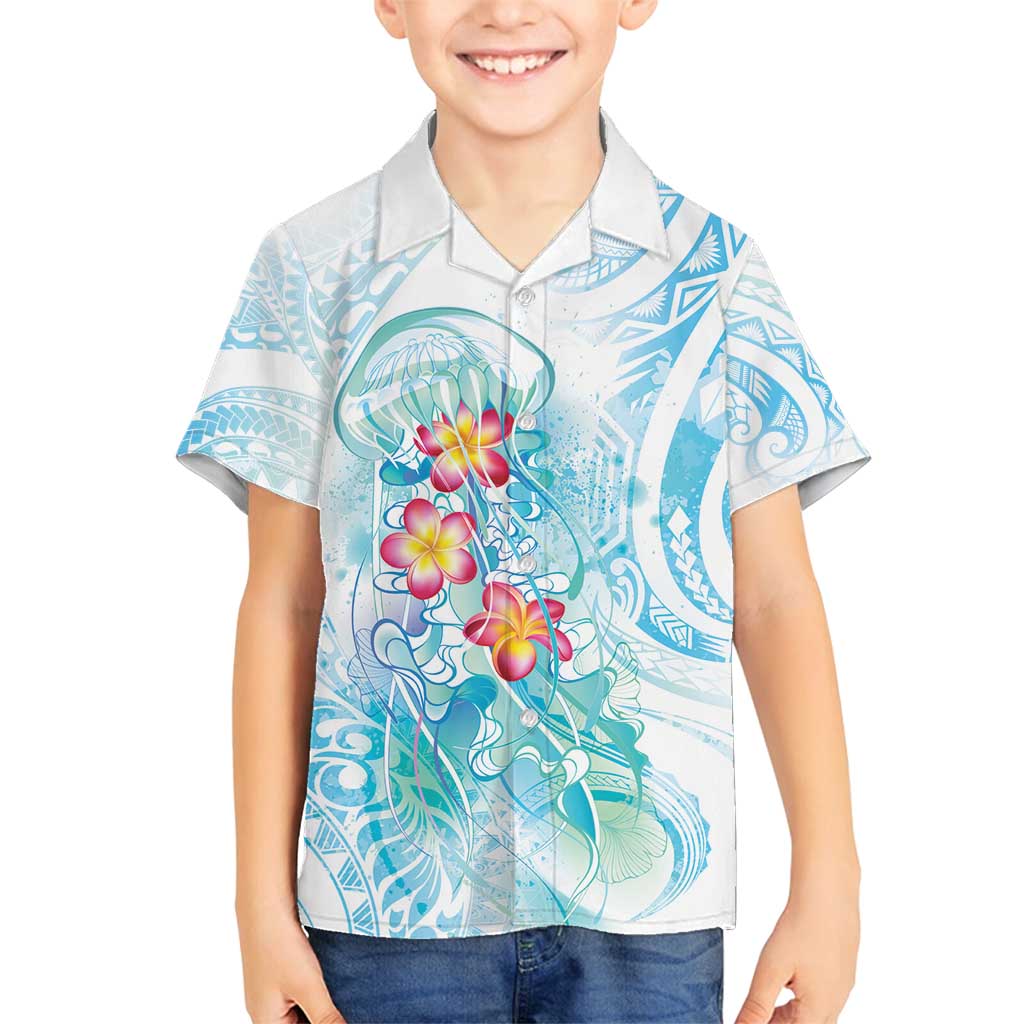 Sea Blue Polynesian Jellyfish Family Matching Summer Maxi Dress and Hawaiian Shirt Watercolor Glows - Polynesian Pride