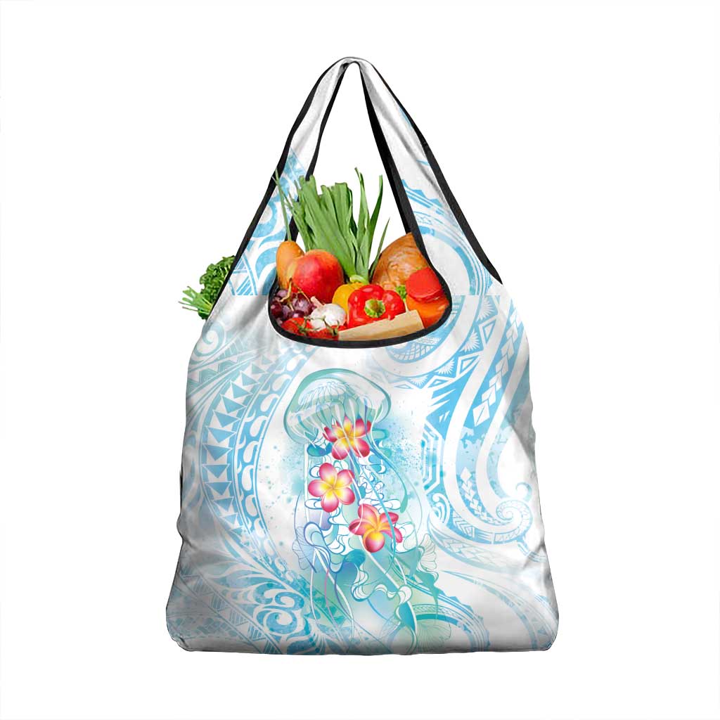Sea Blue Polynesian Jellyfish Grocery Bag Watercolor Glows - Polynesian Pride