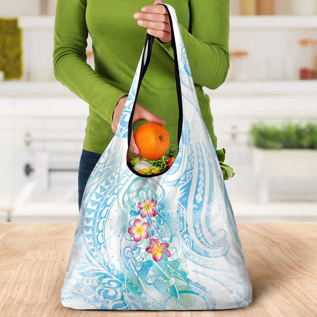 Sea Blue Polynesian Jellyfish Grocery Bag Watercolor Glows - Polynesian Pride