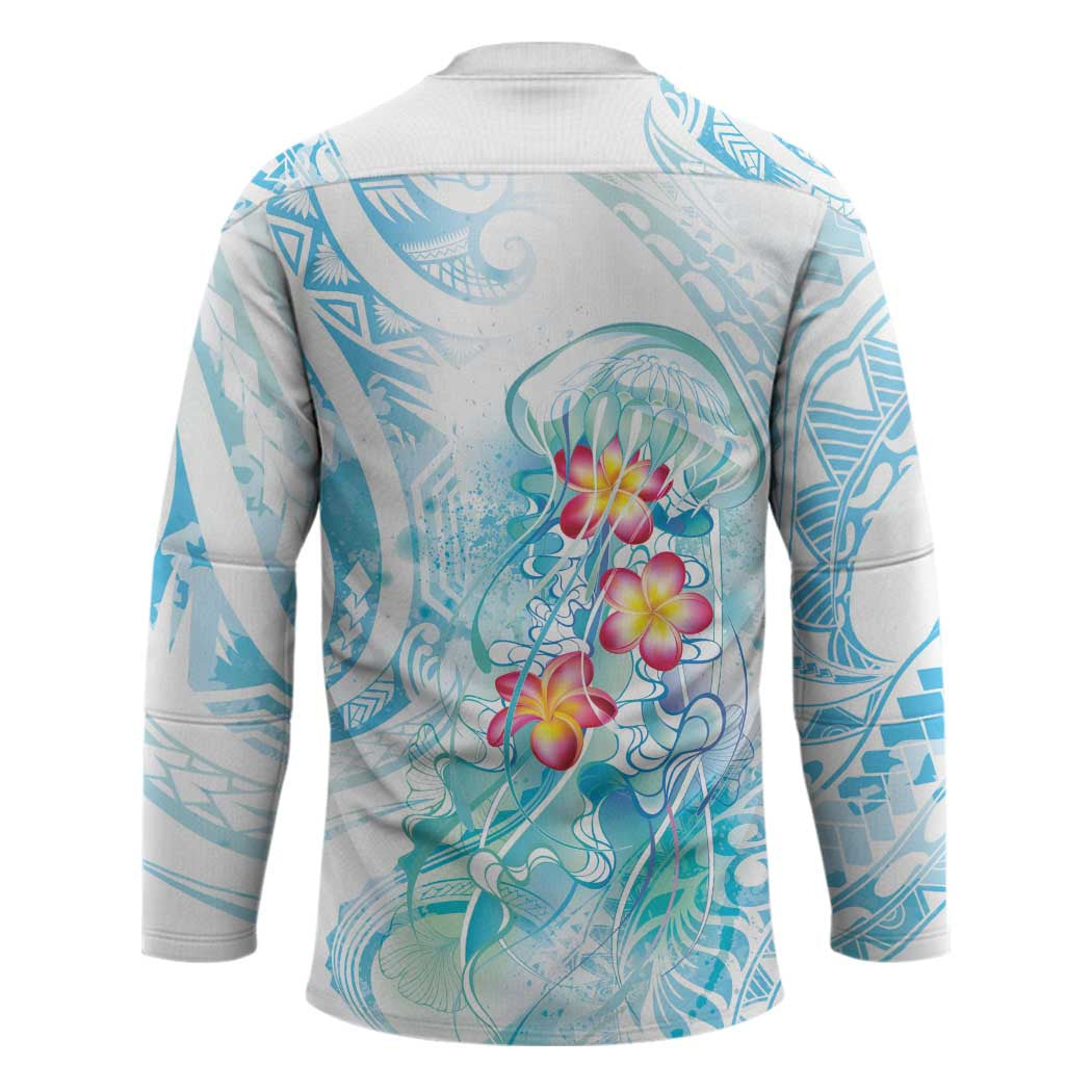 Sea Blue Polynesian Jellyfish Hockey Jersey Watercolor Glows LT7 - Polynesian Pride