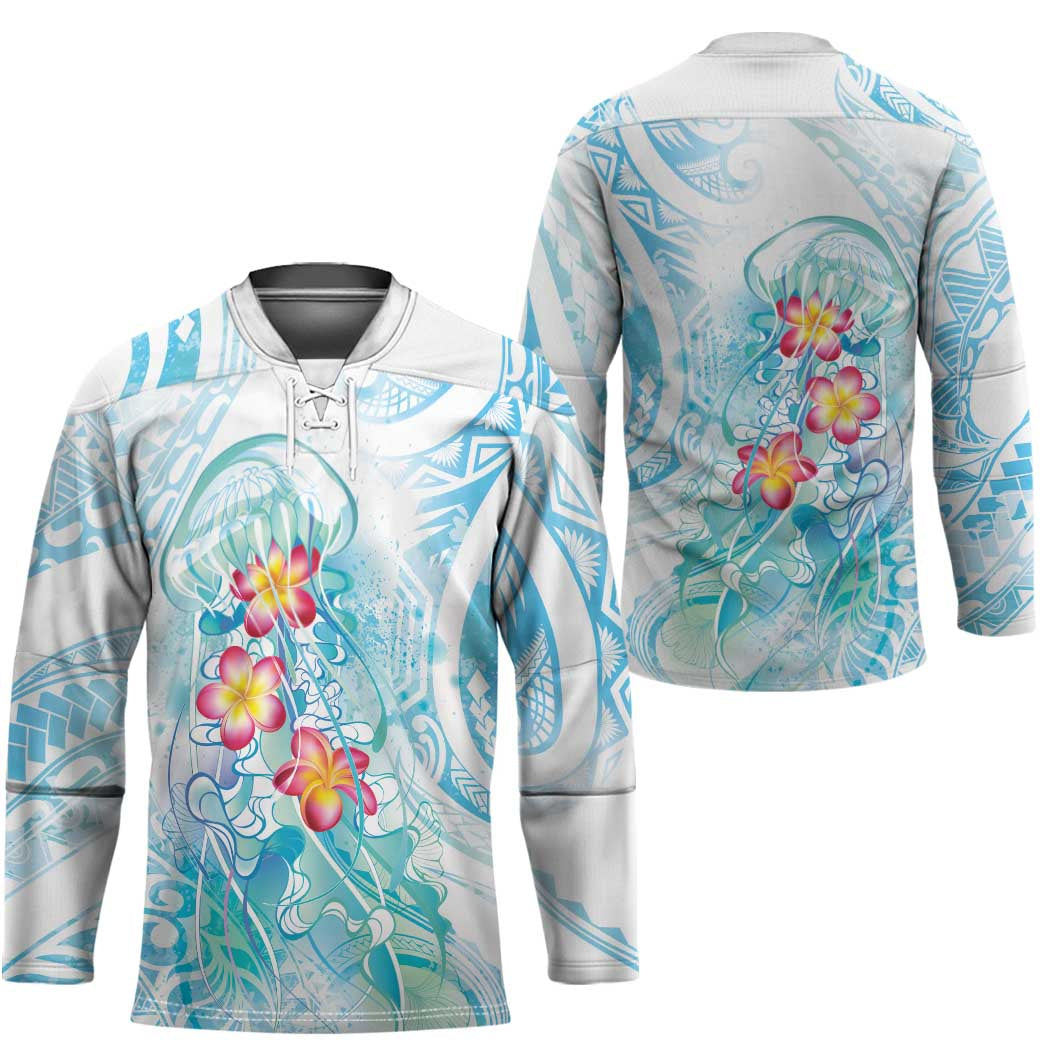 Sea Blue Polynesian Jellyfish Hockey Jersey Watercolor Glows LT7 - Polynesian Pride