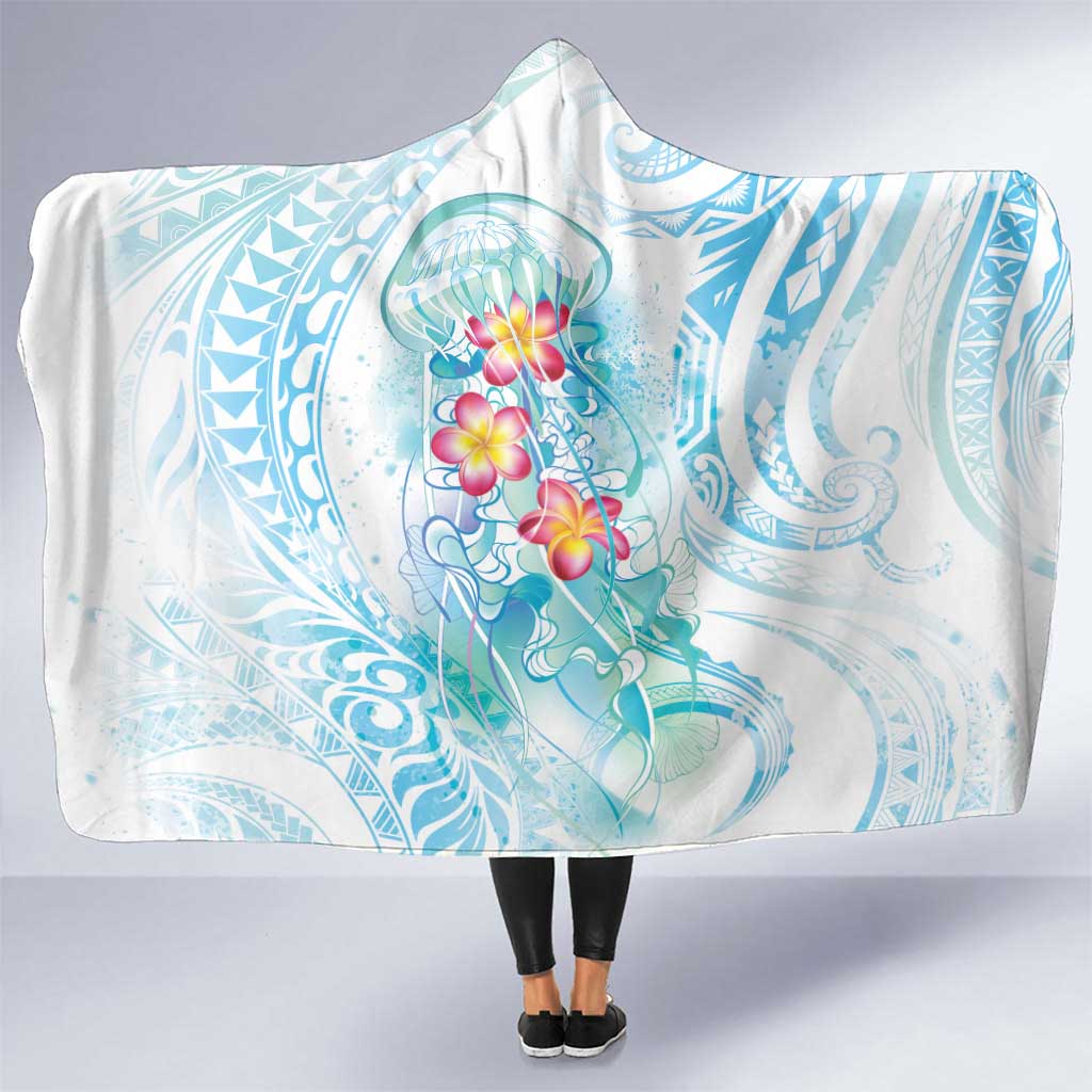 Sea Blue Polynesian Jellyfish Hooded Blanket Watercolor Glows - Polynesian Pride