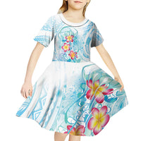Sea Blue Polynesian Jellyfish Kid Short Sleeve Dress Watercolor Glows - Polynesian Pride