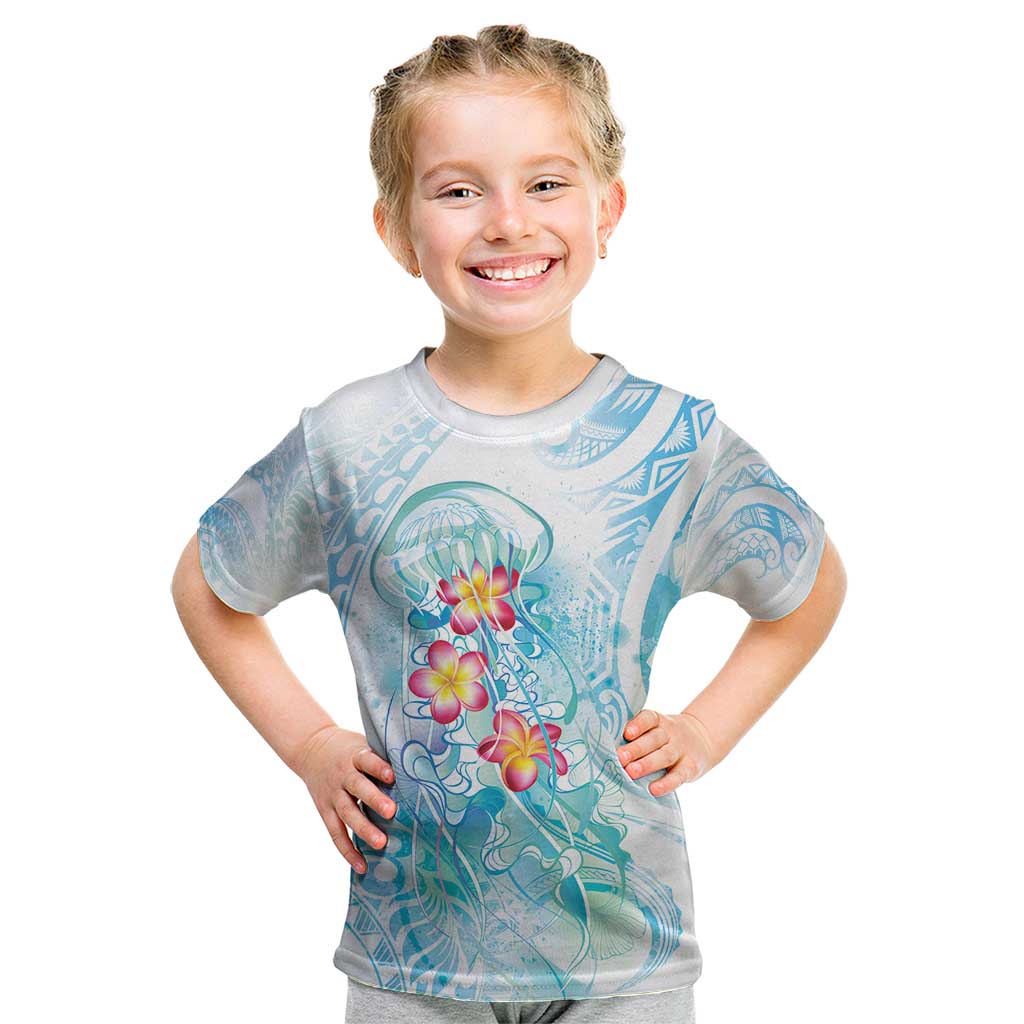 Sea Blue Polynesian Jellyfish Kid T Shirt Watercolor Glows - Polynesian Pride