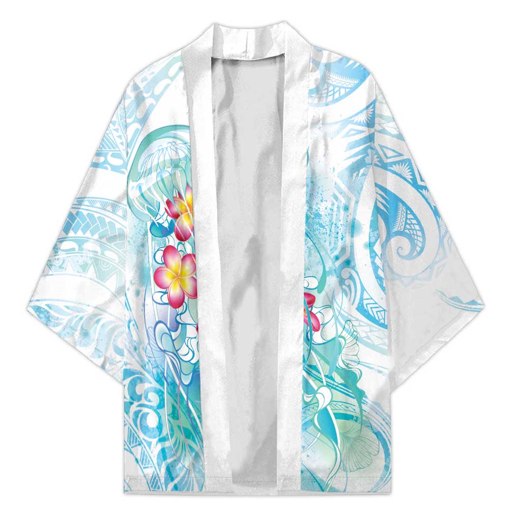 Sea Blue Polynesian Jellyfish Kimono Watercolor Glows LT7 Unisex Light Blue - Polynesian Pride