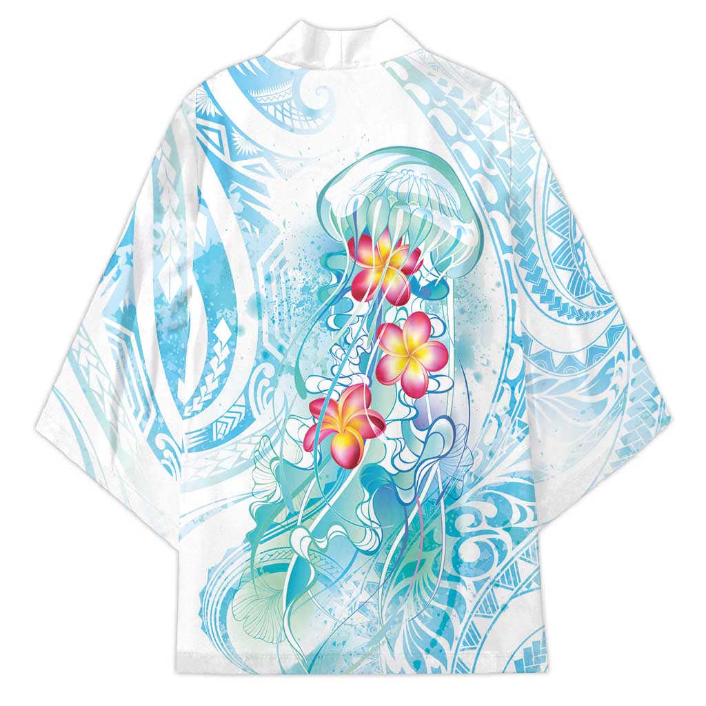 Sea Blue Polynesian Jellyfish Kimono Watercolor Glows LT7 - Polynesian Pride