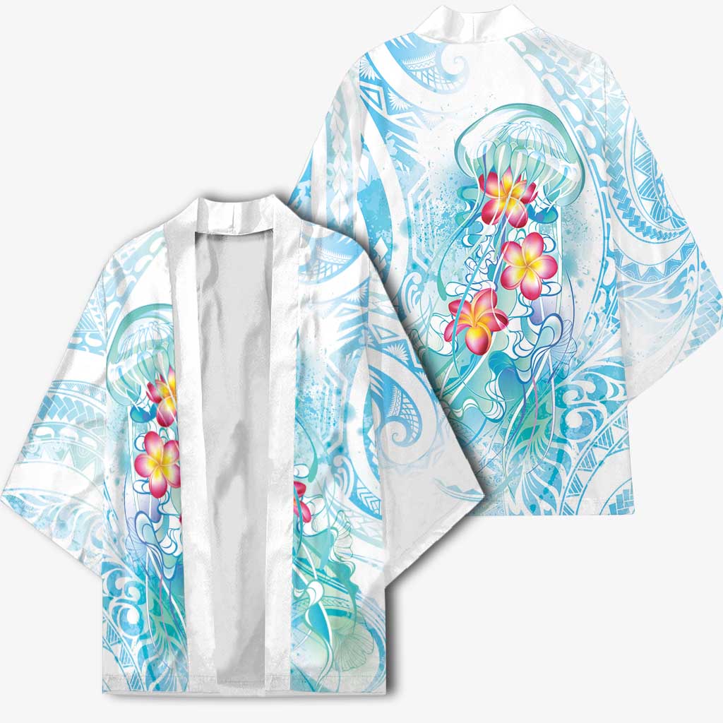 Sea Blue Polynesian Jellyfish Kimono Watercolor Glows LT7 - Polynesian Pride
