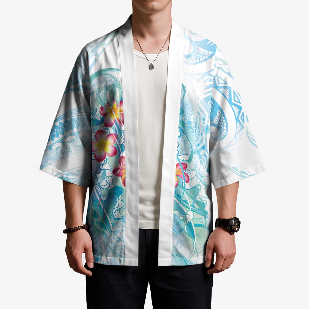 Sea Blue Polynesian Jellyfish Kimono Watercolor Glows LT7 - Polynesian Pride