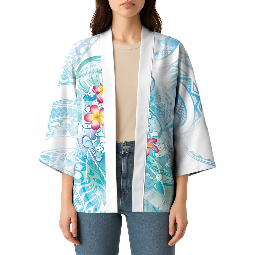 Sea Blue Polynesian Jellyfish Kimono Watercolor Glows LT7 - Polynesian Pride