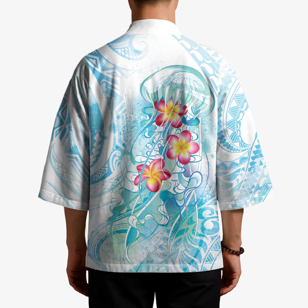 Sea Blue Polynesian Jellyfish Kimono Watercolor Glows LT7 - Polynesian Pride