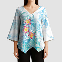 Sea Blue Polynesian Jellyfish Kimono Sleeve Blouse Watercolor Glows LT7 - Polynesian Pride