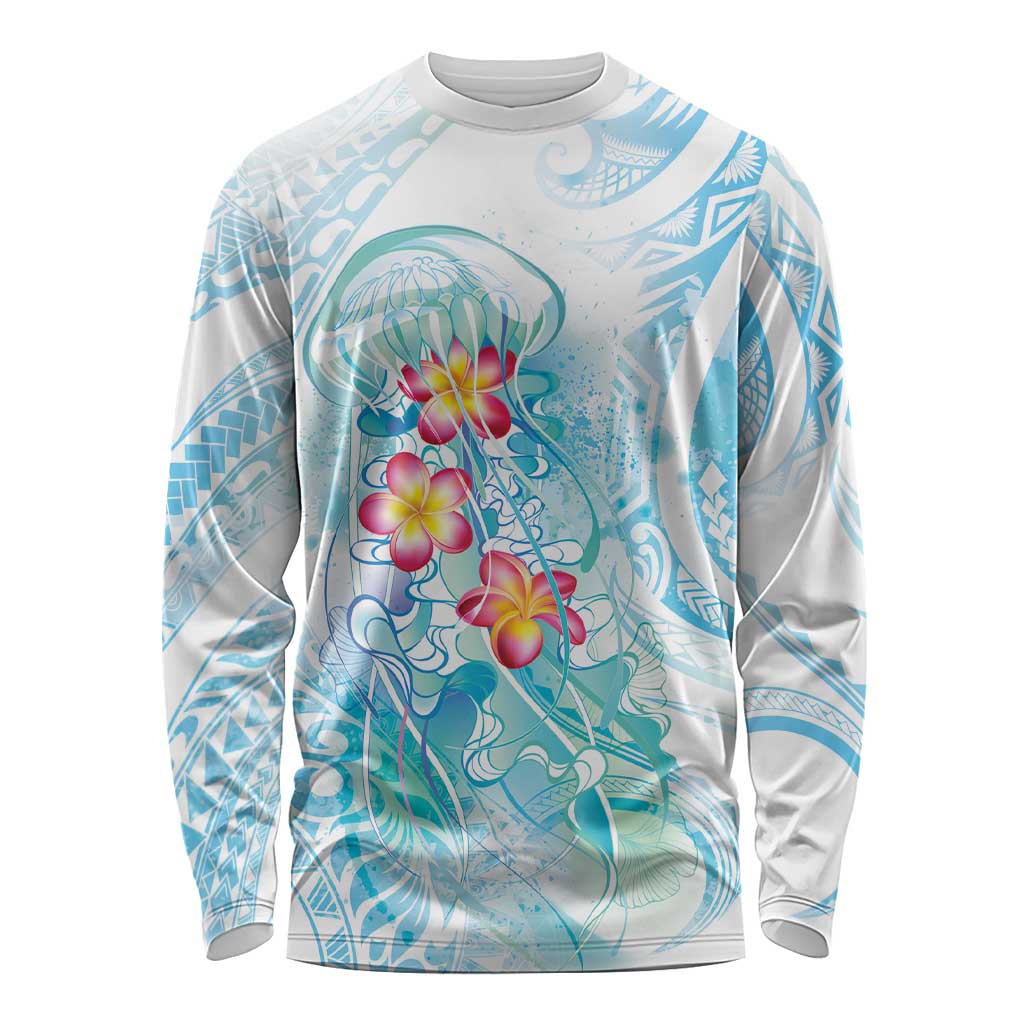 Sea Blue Polynesian Jellyfish Long Sleeve Shirt Watercolor Glows LT7 Unisex Light Blue - Polynesian Pride