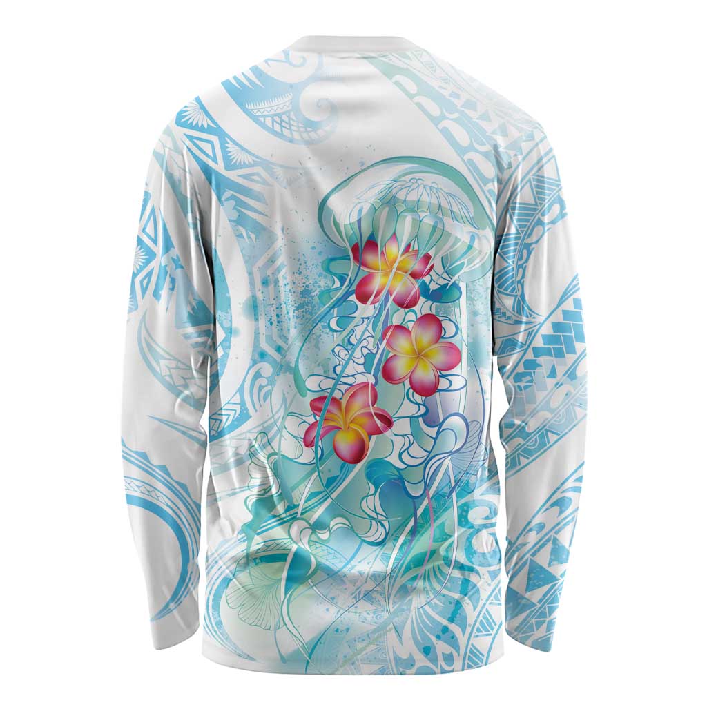 Sea Blue Polynesian Jellyfish Long Sleeve Shirt Watercolor Glows LT7 - Polynesian Pride