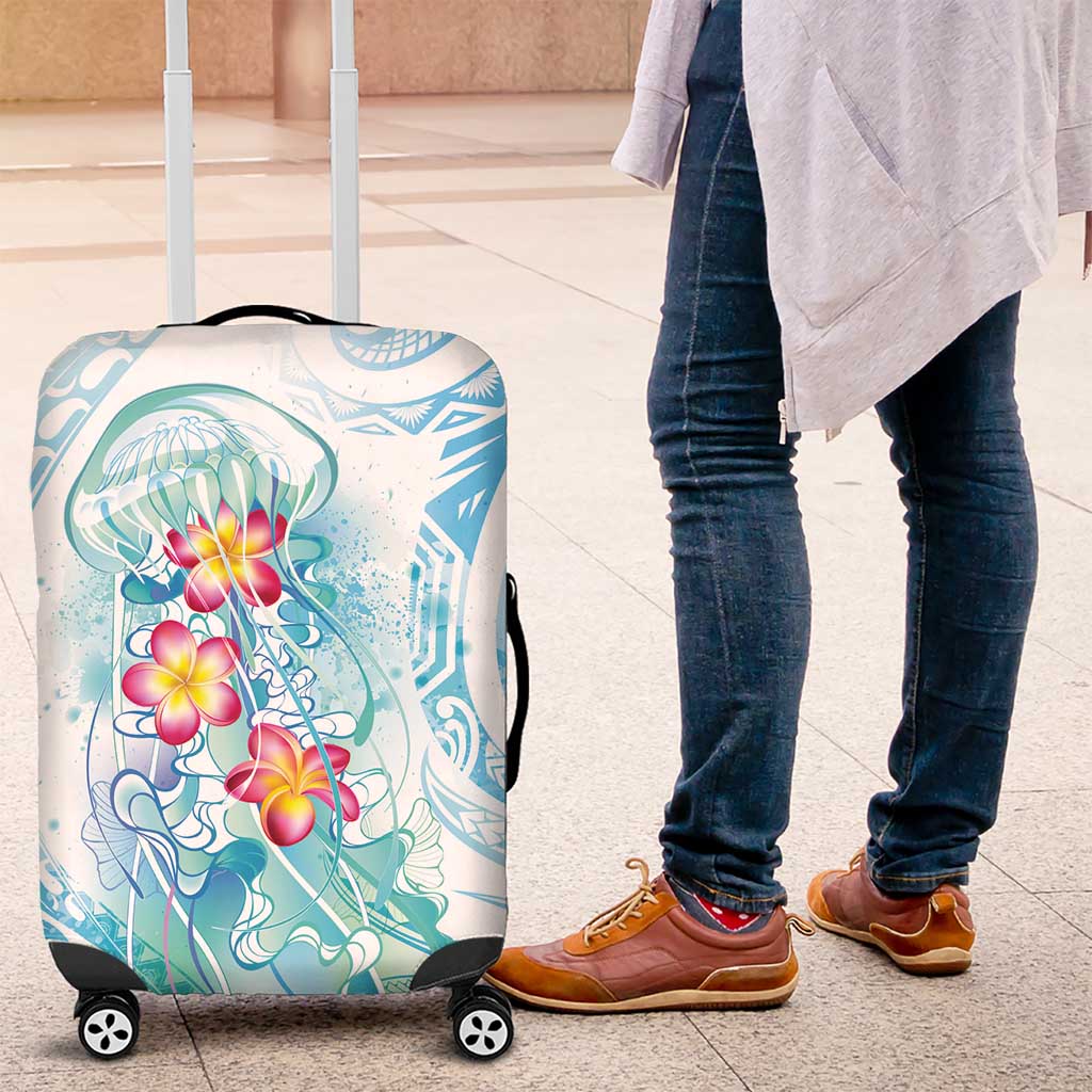 Sea Blue Polynesian Jellyfish Luggage Cover Watercolor Glows - Polynesian Pride