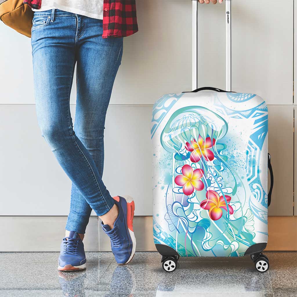Sea Blue Polynesian Jellyfish Luggage Cover Watercolor Glows - Polynesian Pride