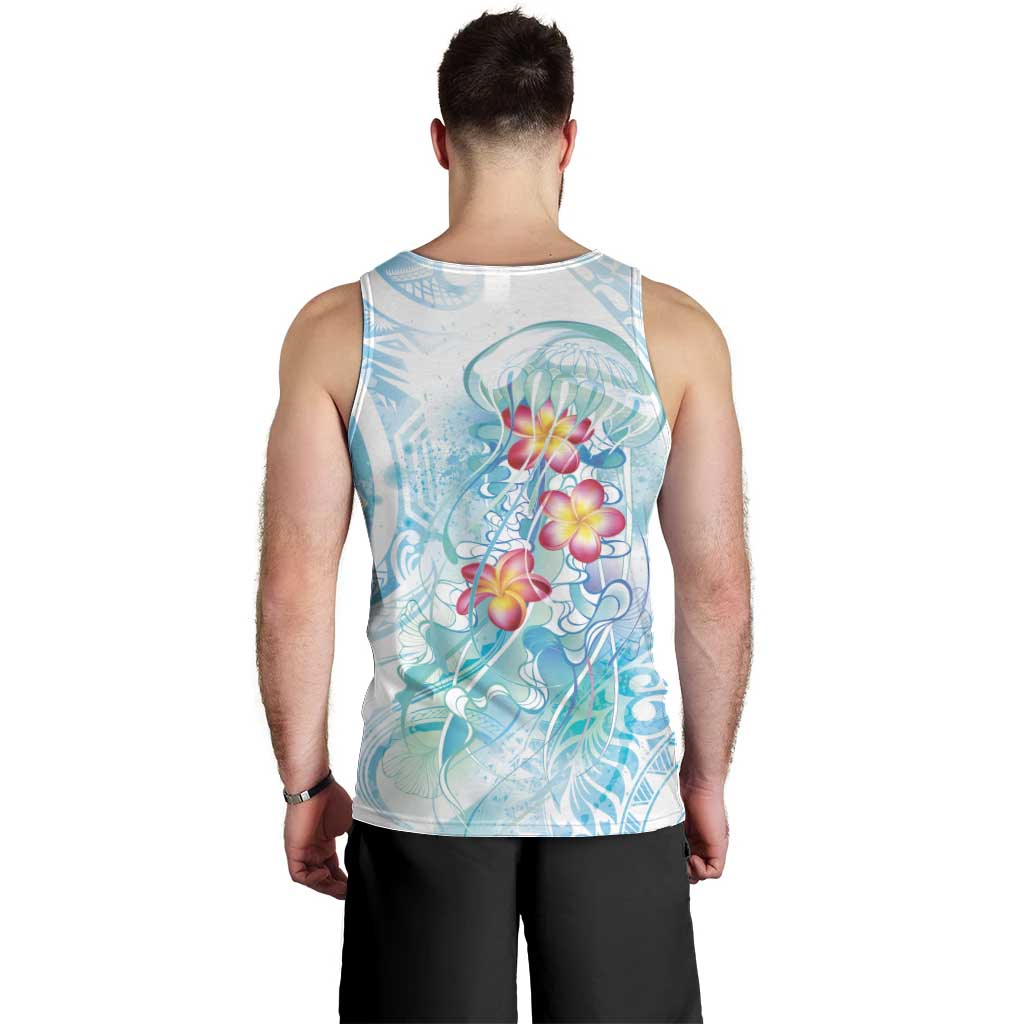 Sea Blue Polynesian Jellyfish Men Tank Top Watercolor Glows LT7 - Polynesian Pride