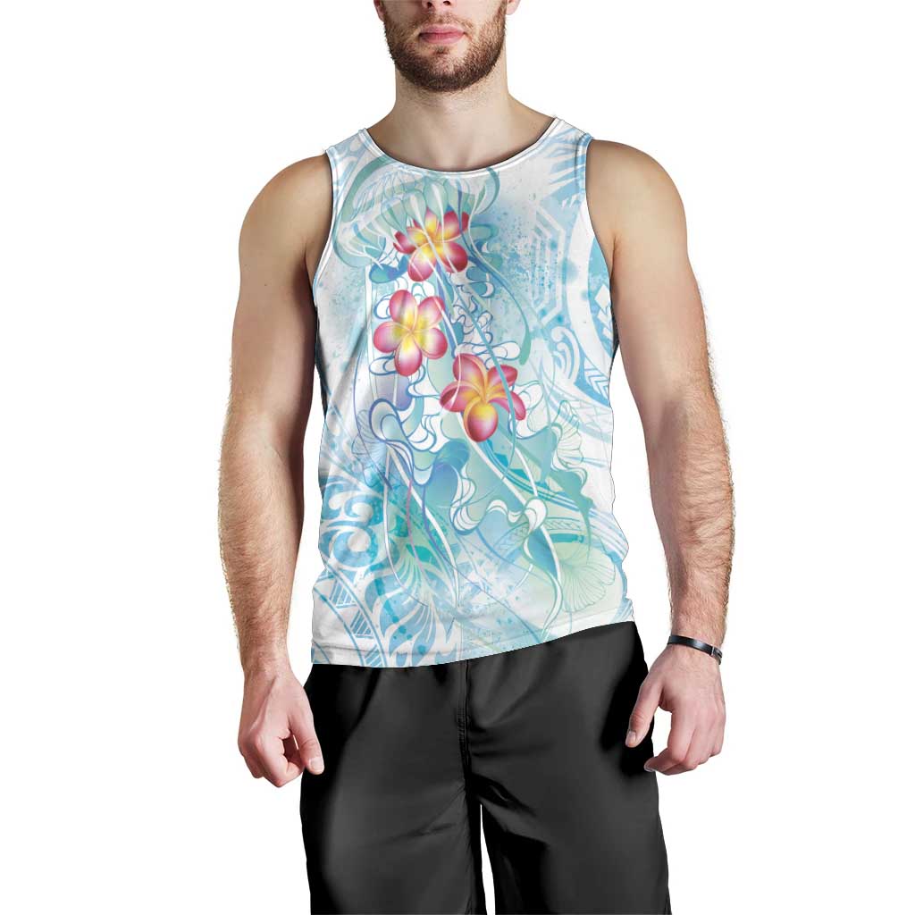 Sea Blue Polynesian Jellyfish Men Tank Top Watercolor Glows LT7 - Polynesian Pride