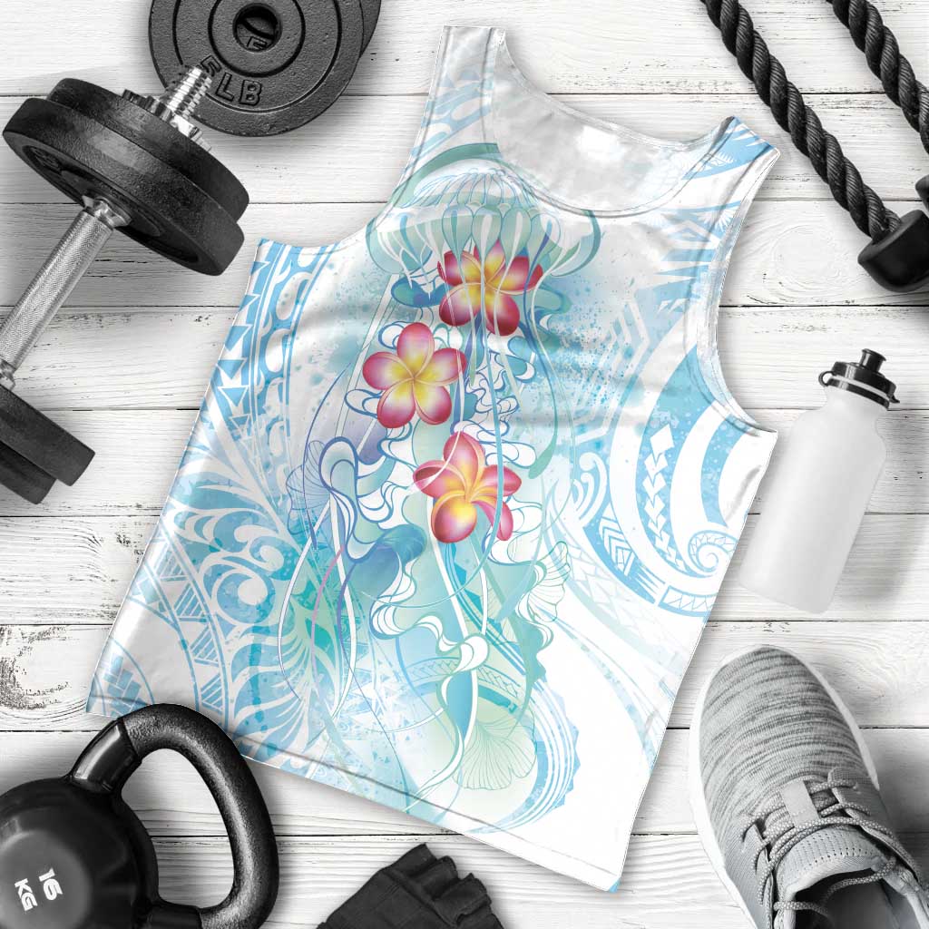Sea Blue Polynesian Jellyfish Men Tank Top Watercolor Glows LT7 - Polynesian Pride