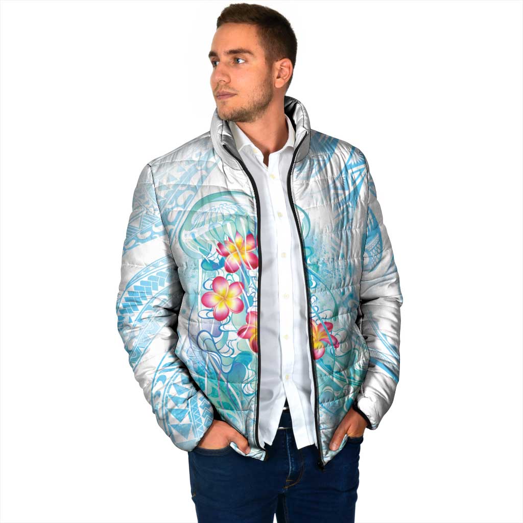 Sea Blue Polynesian Jellyfish Padded Jacket Watercolor Glows LT7 - Polynesian Pride