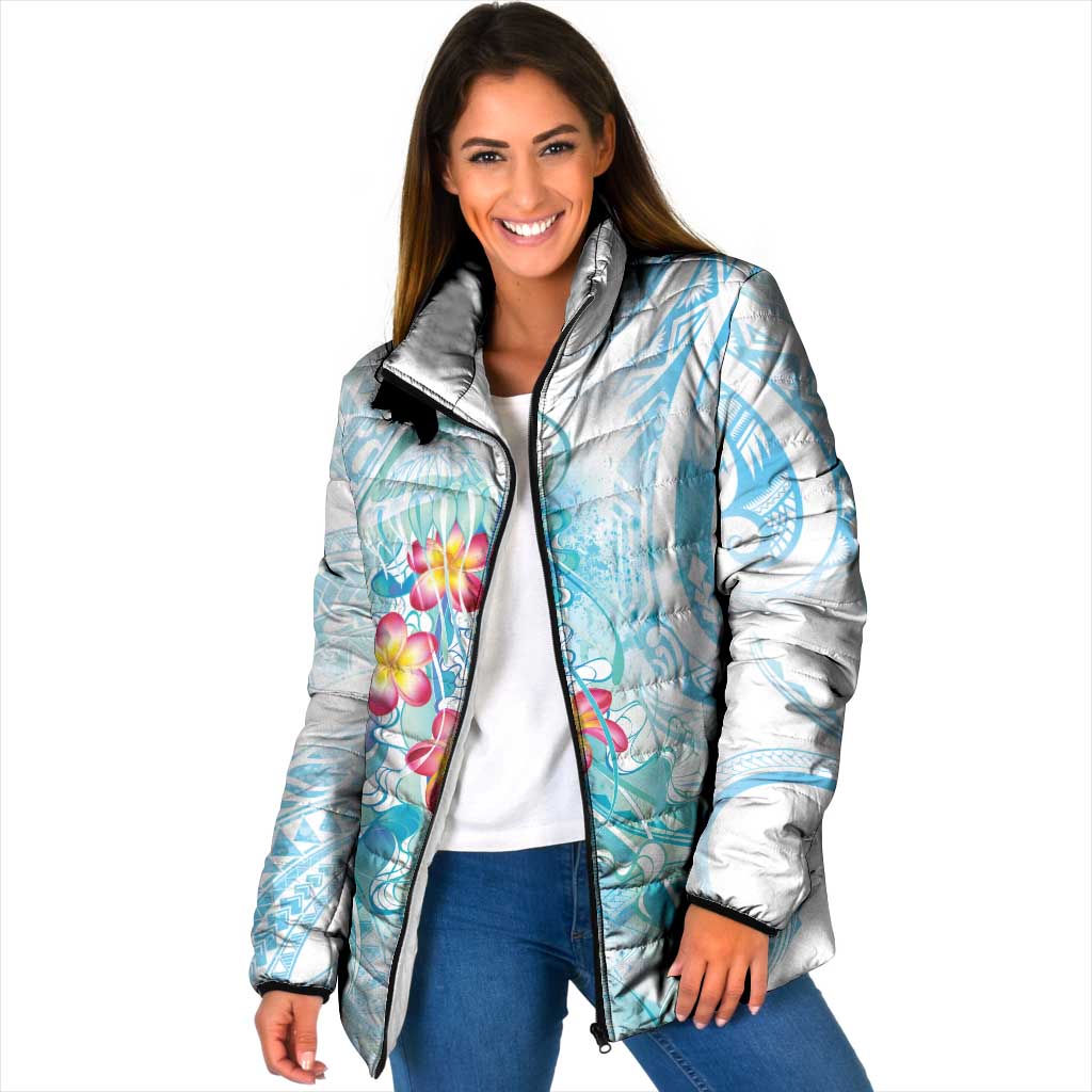 Sea Blue Polynesian Jellyfish Padded Jacket Watercolor Glows LT7 Women Light Blue - Polynesian Pride