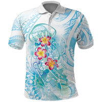 Sea Blue Polynesian Jellyfish Polo Shirt Watercolor Glows - Polynesian Pride