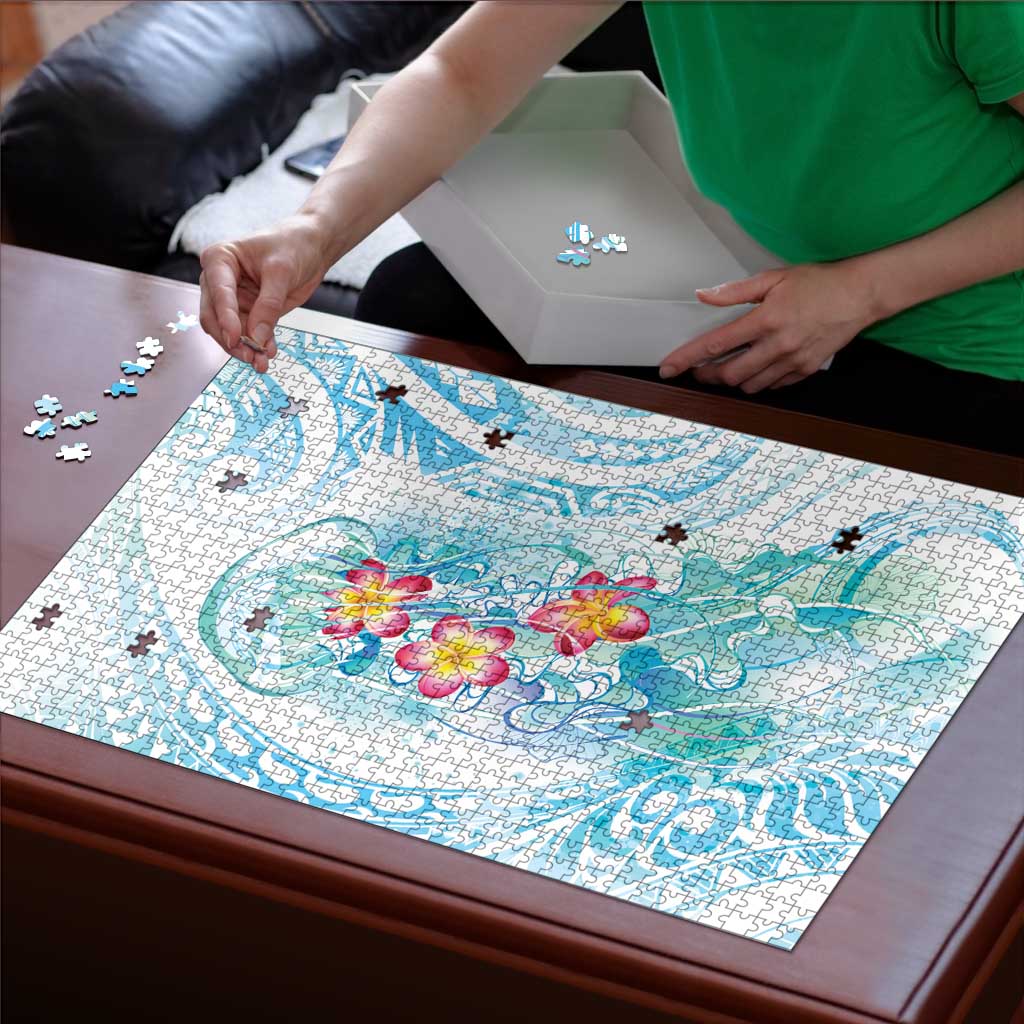 Sea Blue Polynesian Jellyfish Puzzle Watercolor Glows LT7 - Polynesian Pride