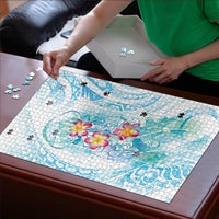 Sea Blue Polynesian Jellyfish Puzzle Watercolor Glows LT7 - Polynesian Pride