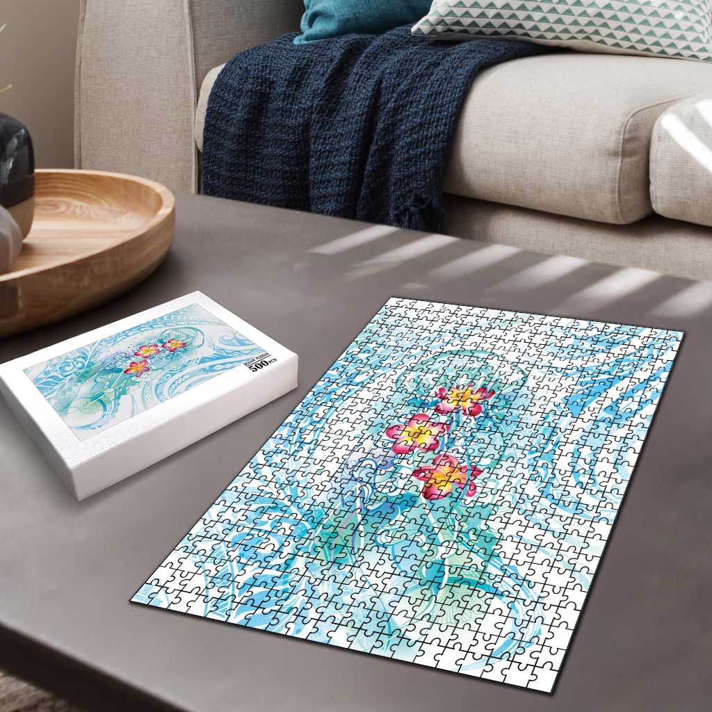 Sea Blue Polynesian Jellyfish Puzzle Watercolor Glows LT7 - Polynesian Pride