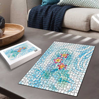 Sea Blue Polynesian Jellyfish Puzzle Watercolor Glows LT7 - Polynesian Pride