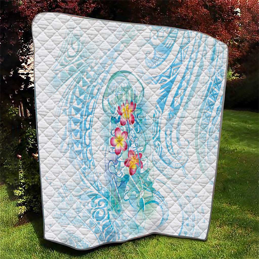 Sea Blue Polynesian Jellyfish Quilt Watercolor Glows - Polynesian Pride