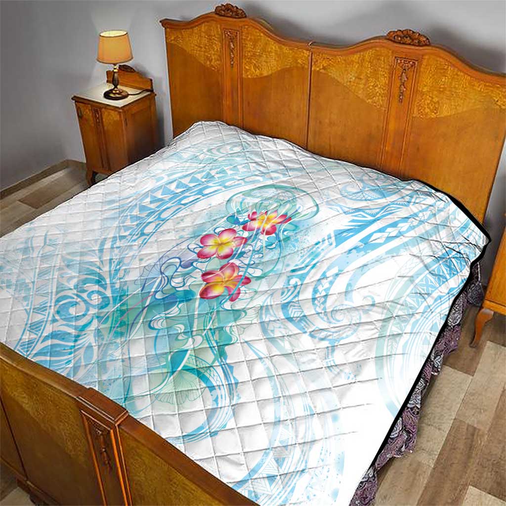 Sea Blue Polynesian Jellyfish Quilt Watercolor Glows - Polynesian Pride