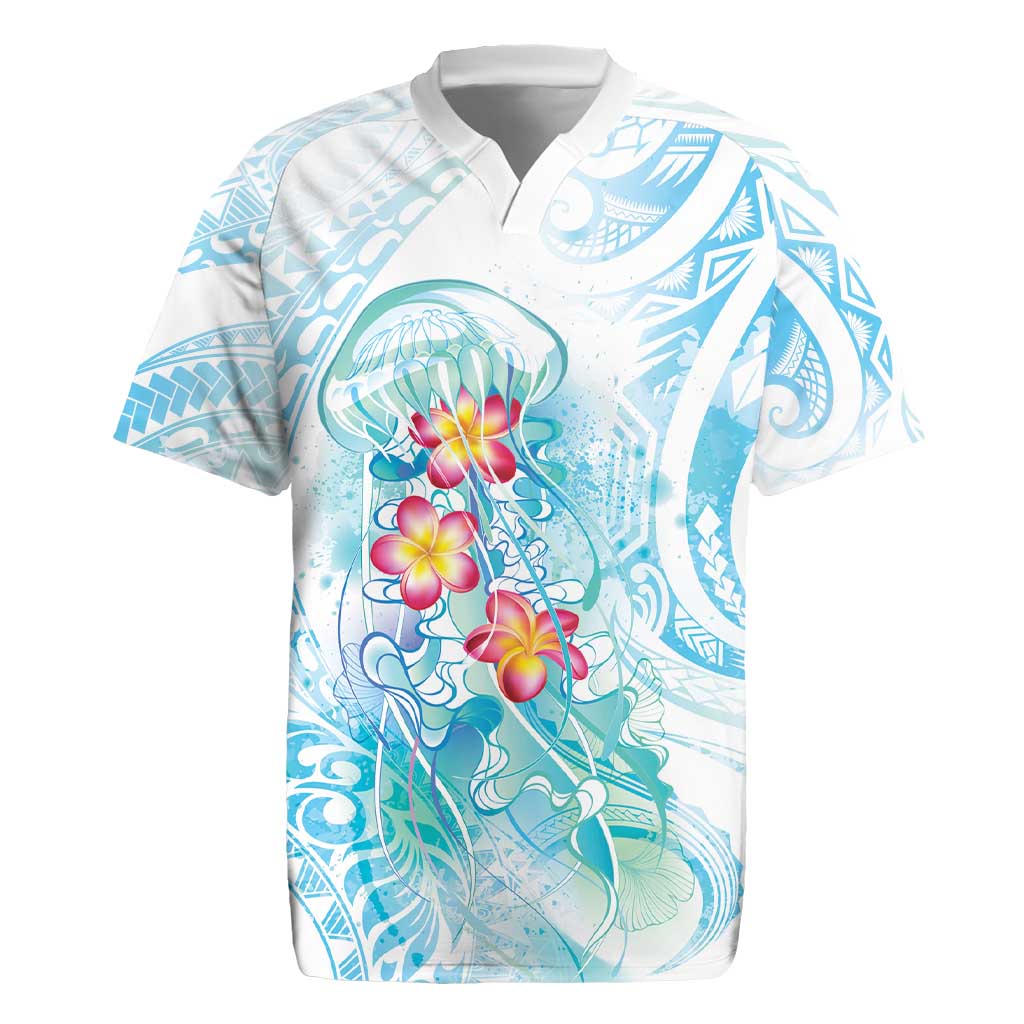 Sea Blue Polynesian Jellyfish Rugby Jersey Watercolor Glows LT7 Light Blue - Polynesian Pride