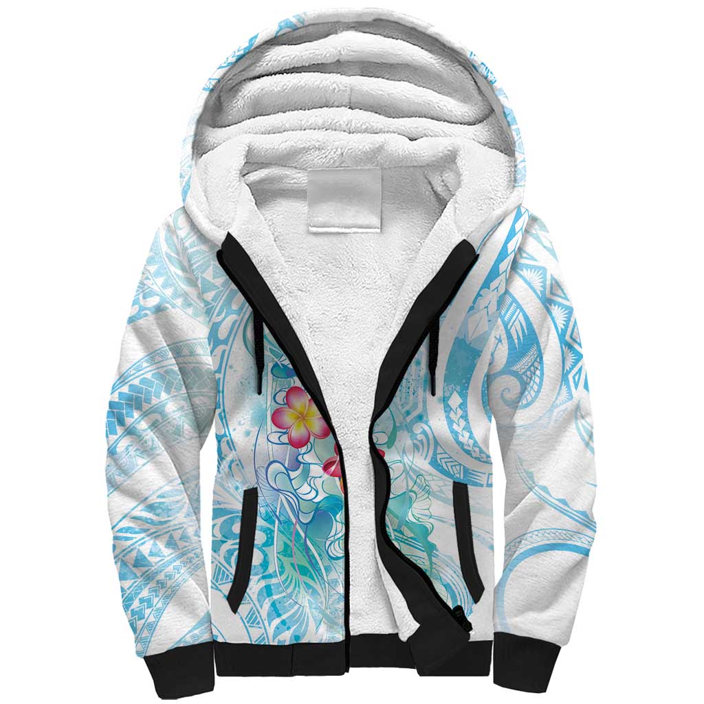Sea Blue Polynesian Jellyfish Sherpa Hoodie Watercolor Glows LT7 Unisex Light Blue - Polynesian Pride