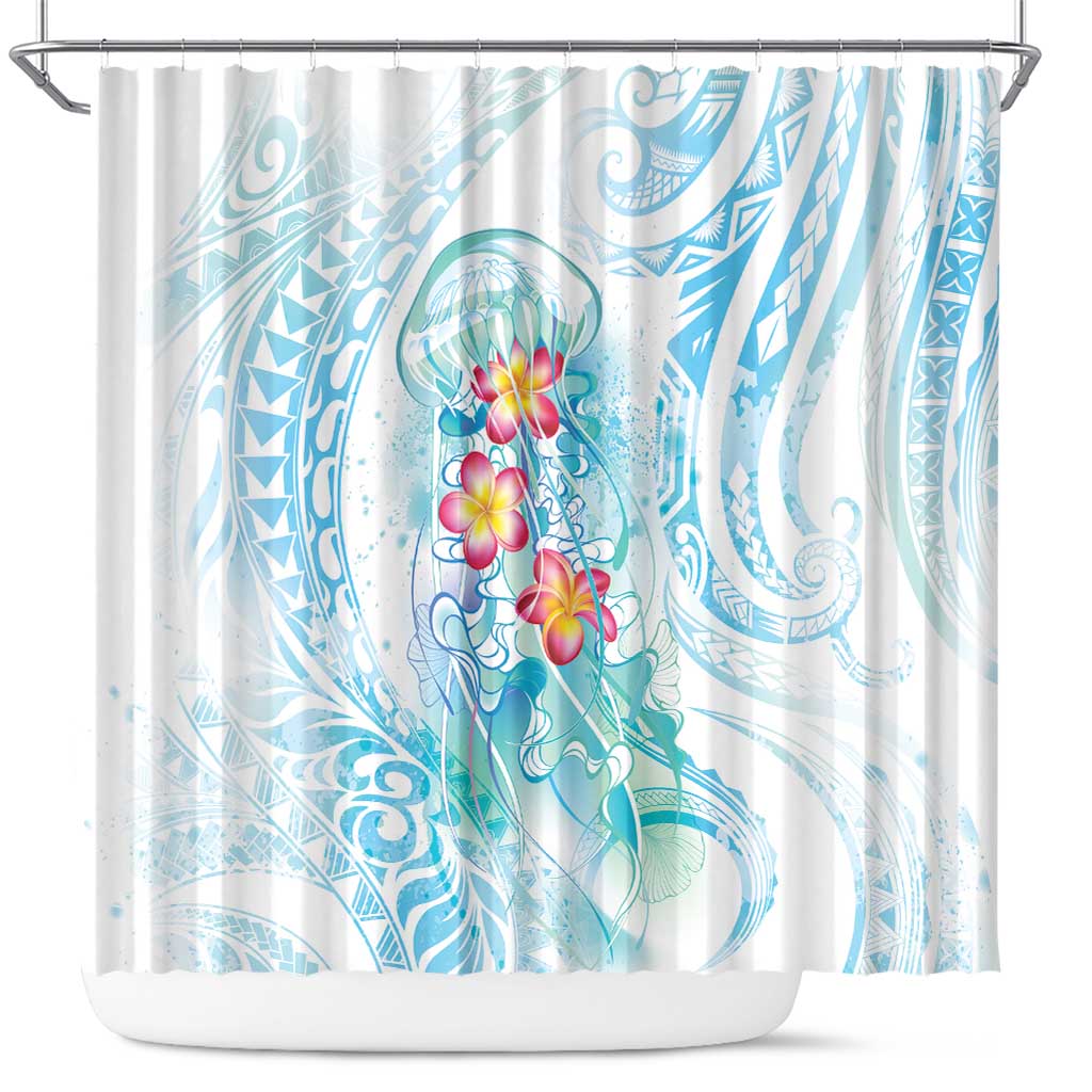 Sea Blue Polynesian Jellyfish Shower Curtain Watercolor Glows - Polynesian Pride