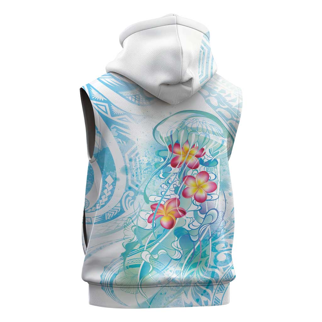 Sea Blue Polynesian Jellyfish Sleeveless Hoodie Watercolor Glows LT7 - Polynesian Pride