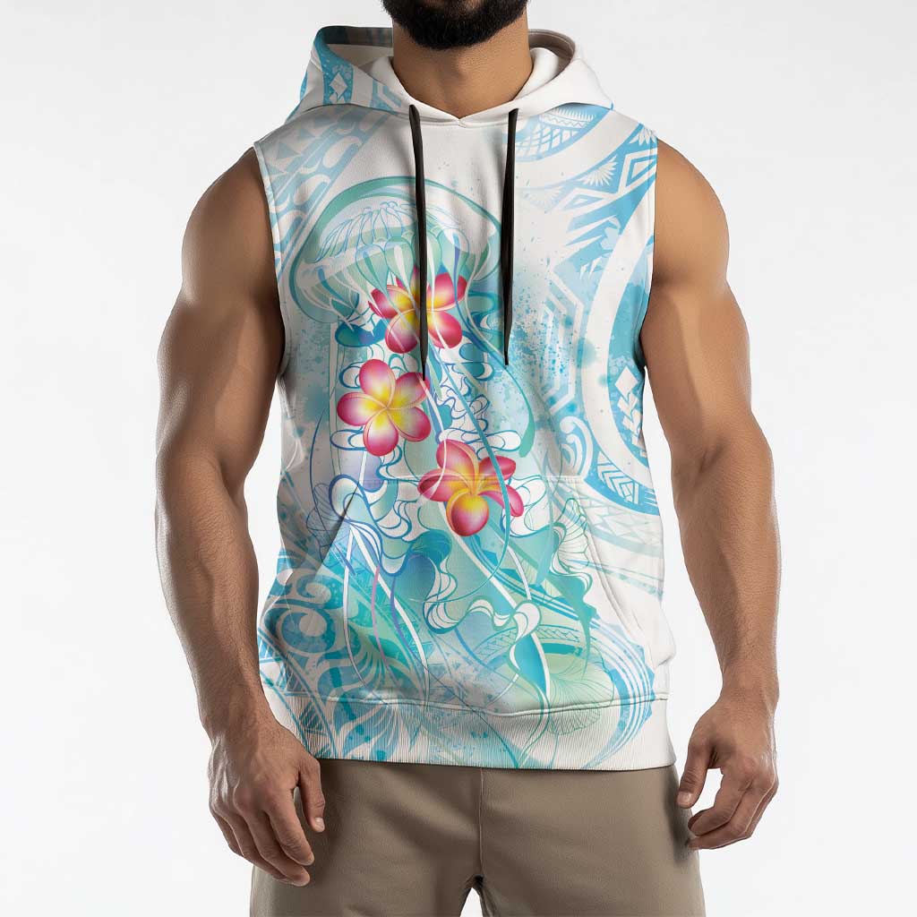 Sea Blue Polynesian Jellyfish Sleeveless Hoodie Watercolor Glows LT7 - Polynesian Pride