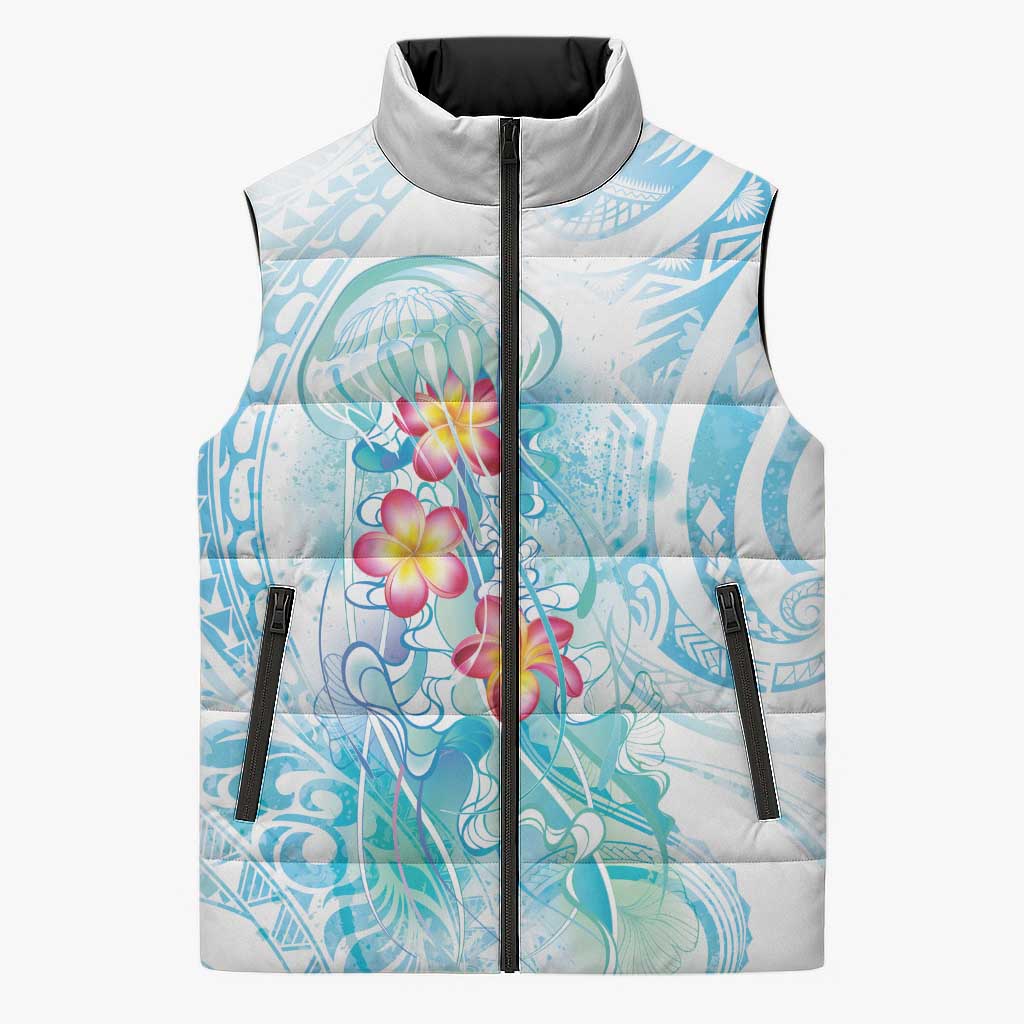 Sea Blue Polynesian Jellyfish Sleeveless Puffer Jacket Watercolor Glows LT7 Unisex Light Blue - Polynesian Pride