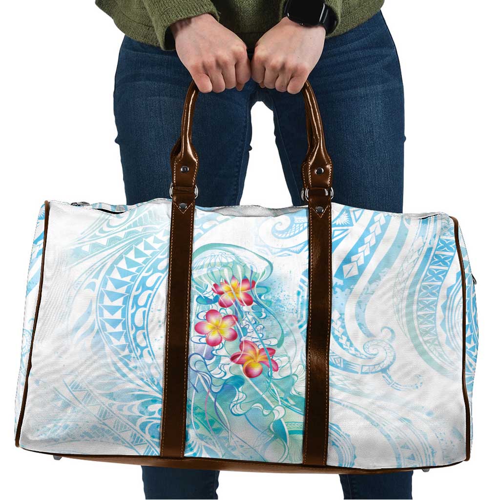 Sea Blue Polynesian Jellyfish Travel Bag Watercolor Glows - Polynesian Pride