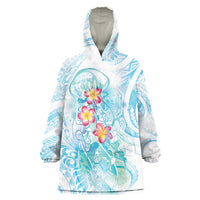 Sea Blue Polynesian Jellyfish Wearable Blanket Hoodie Watercolor Glows LT7 One Size Light Blue - Polynesian Pride