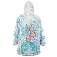 Sea Blue Polynesian Jellyfish Wearable Blanket Hoodie Watercolor Glows LT7 - Polynesian Pride
