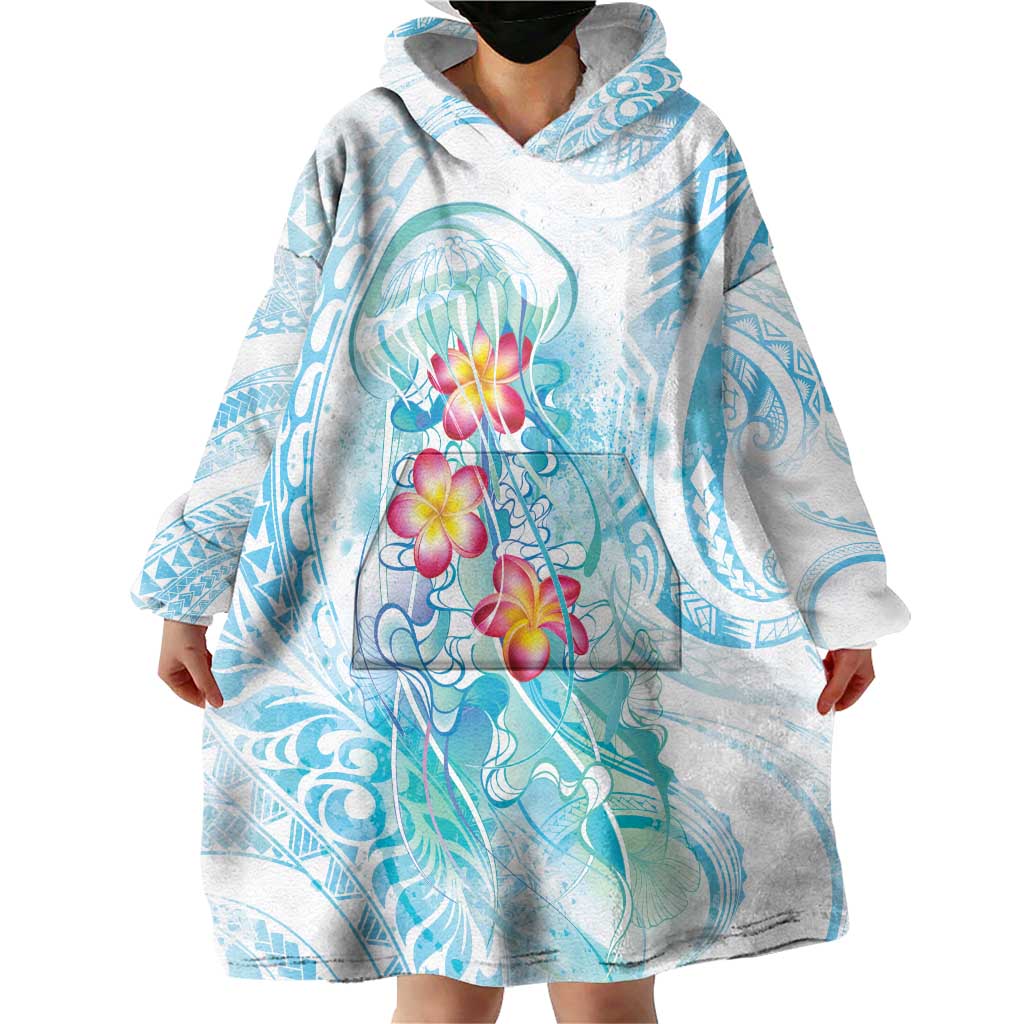 Sea Blue Polynesian Jellyfish Wearable Blanket Hoodie Watercolor Glows LT7 - Polynesian Pride