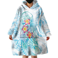 Sea Blue Polynesian Jellyfish Wearable Blanket Hoodie Watercolor Glows LT7 - Polynesian Pride