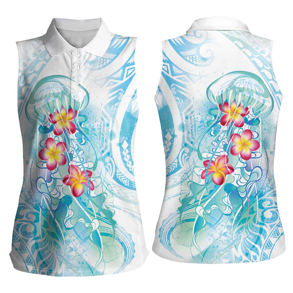 Sea Blue Polynesian Jellyfish Women Sleeveless Polo Shirt Watercolor Glows LT7 - Polynesian Pride