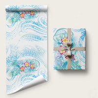 Sea Blue Polynesian Jellyfish Wrapping Paper Watercolor Glows LT7 58" × 23" Light Blue - Polynesian Pride