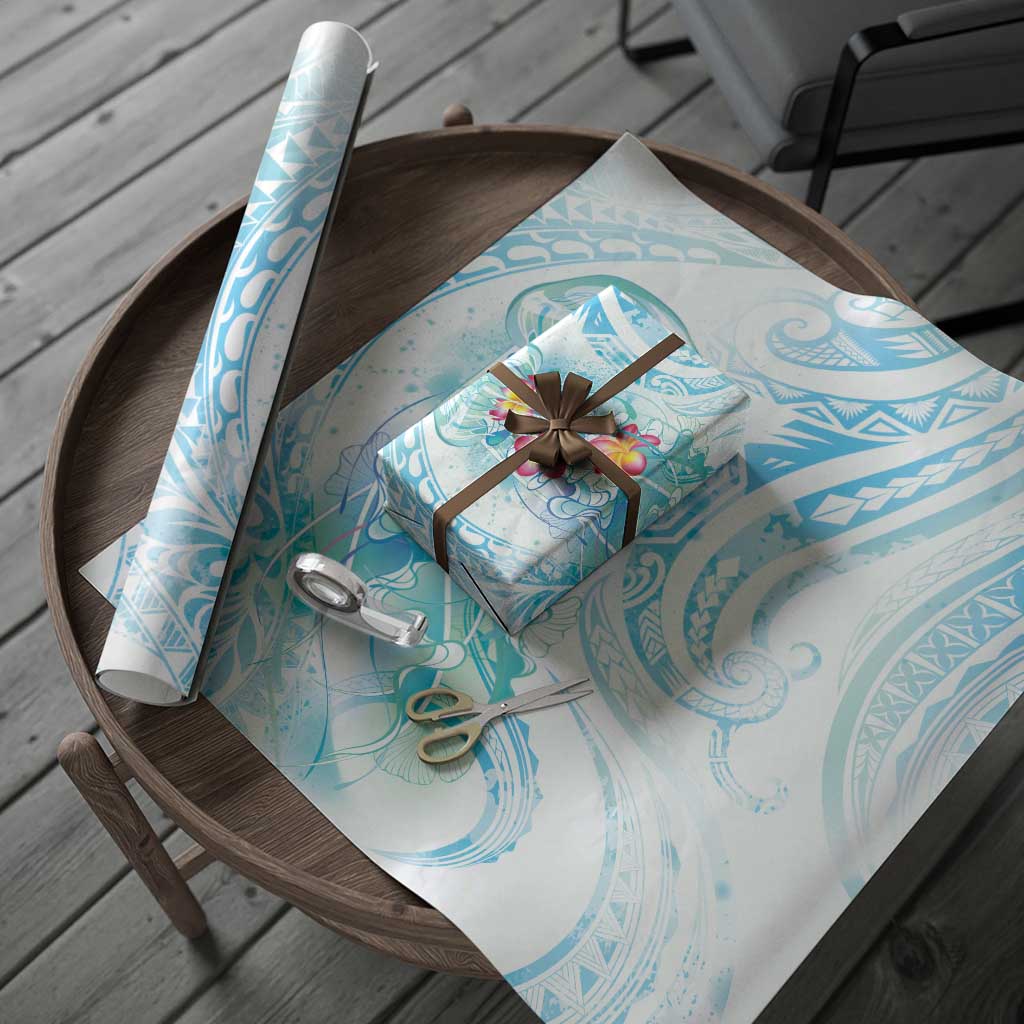 Sea Blue Polynesian Jellyfish Wrapping Paper Watercolor Glows LT7 - Polynesian Pride
