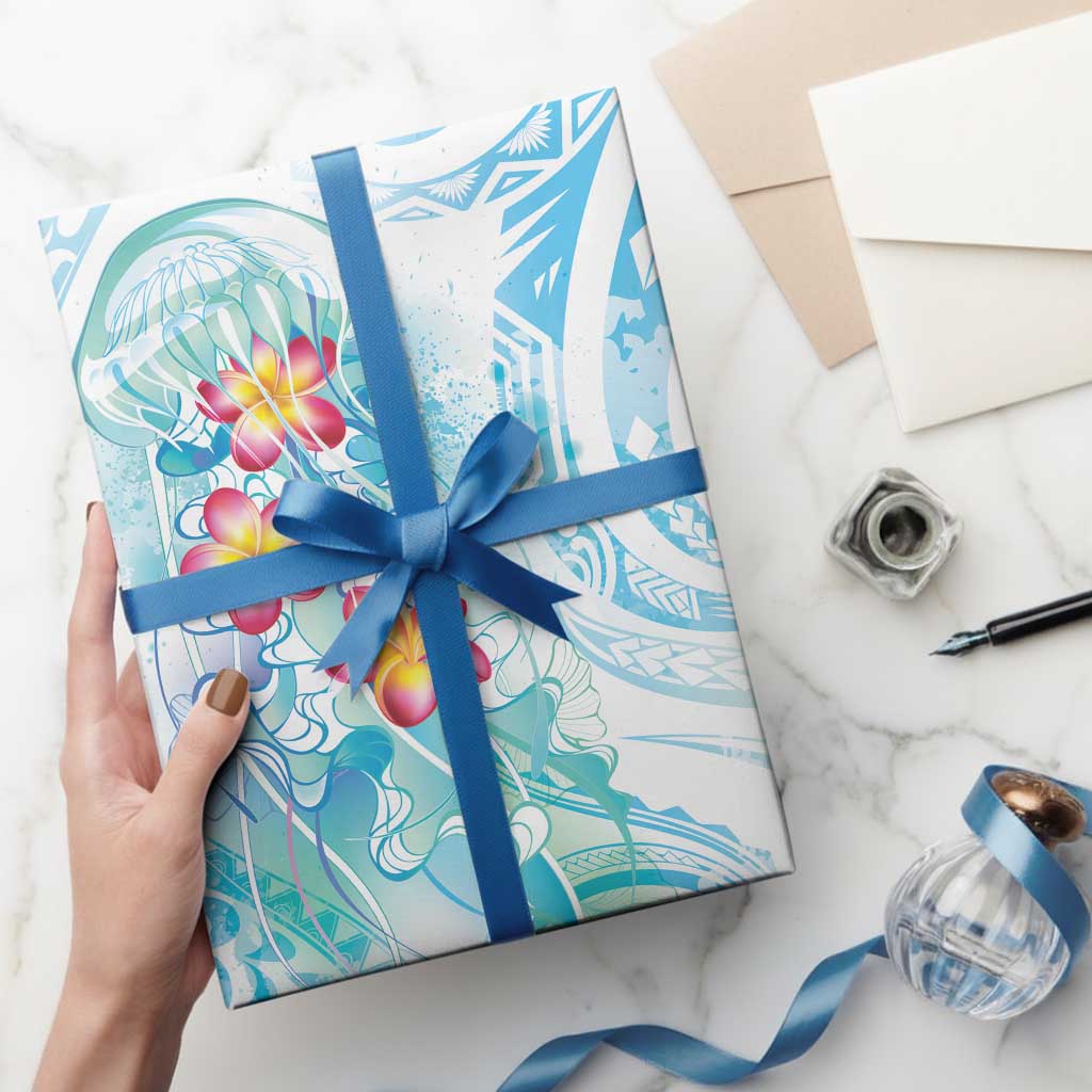 Sea Blue Polynesian Jellyfish Wrapping Paper Watercolor Glows LT7 - Polynesian Pride