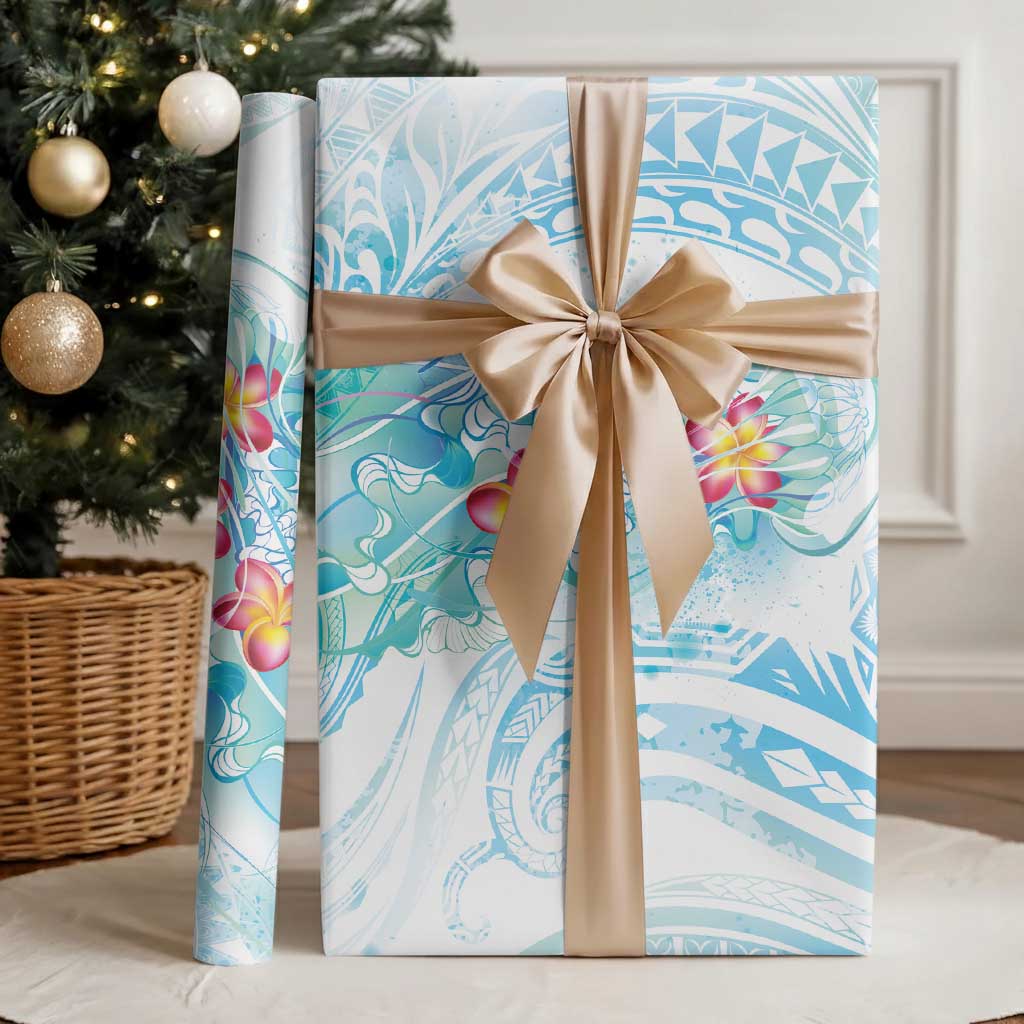 Sea Blue Polynesian Jellyfish Wrapping Paper Watercolor Glows LT7 - Polynesian Pride