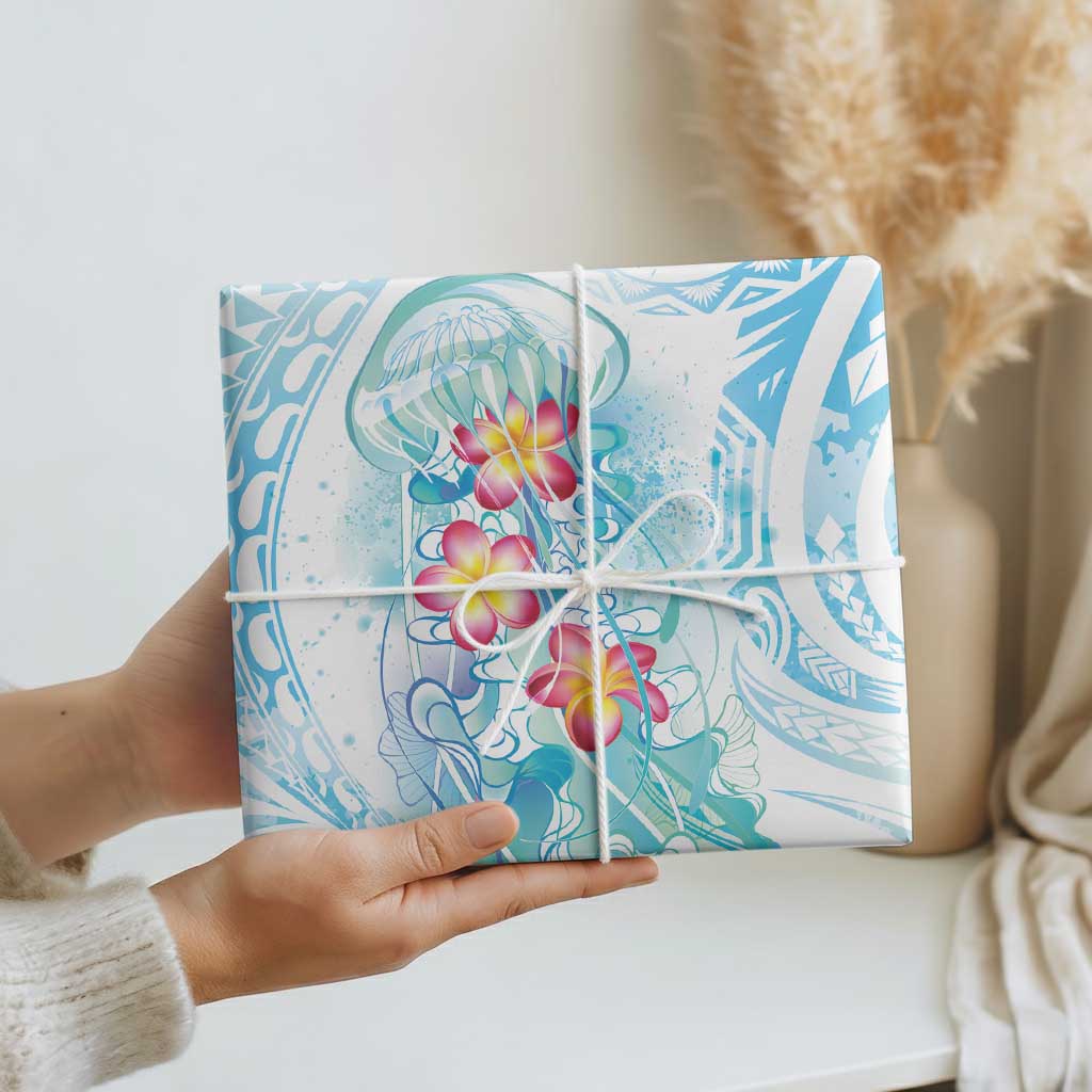 Sea Blue Polynesian Jellyfish Wrapping Paper Watercolor Glows LT7 - Polynesian Pride