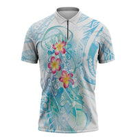 Sea Blue Polynesian Jellyfish Zipper Polo Shirt Watercolor Glows LT7 Light Blue - Polynesian Pride