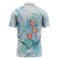 Sea Blue Polynesian Jellyfish Zipper Polo Shirt Watercolor Glows LT7 - Polynesian Pride